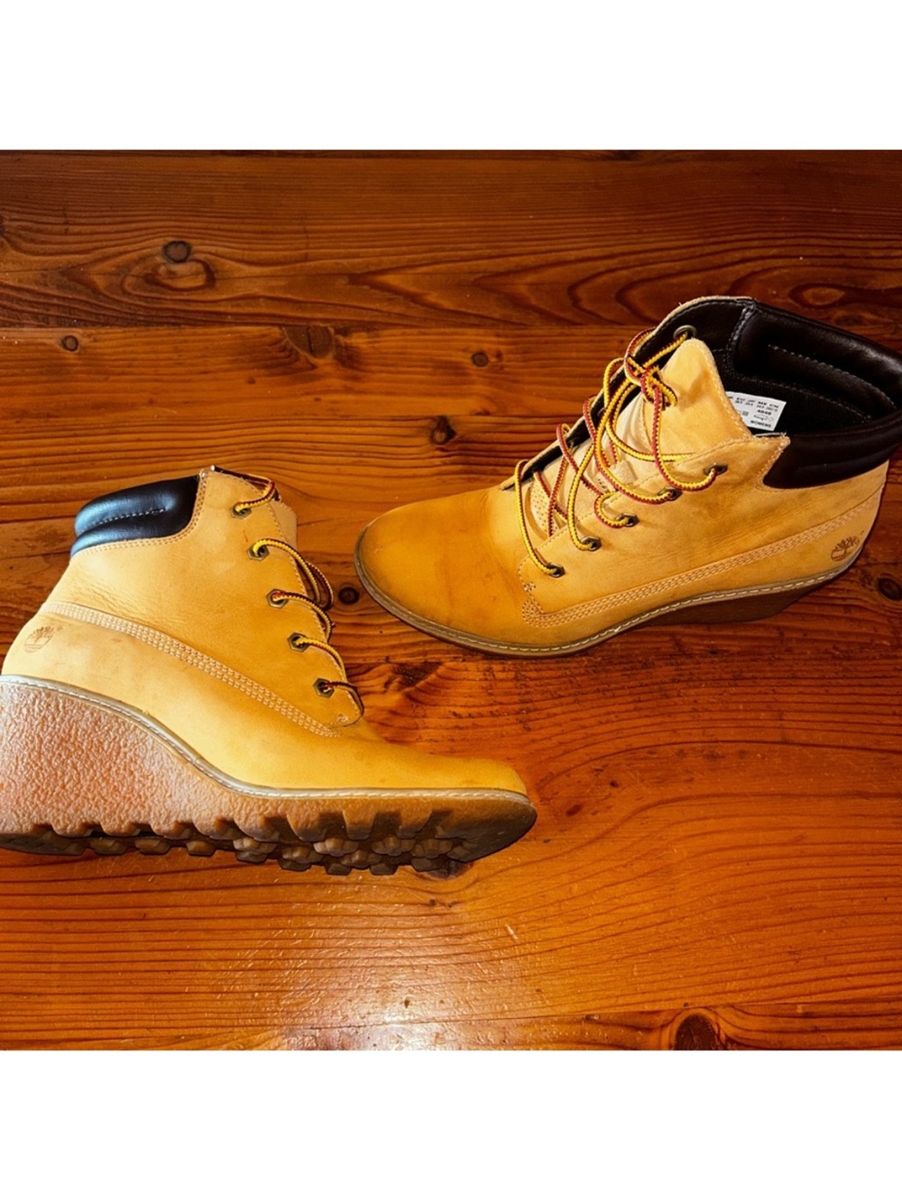 Timberland Wheat and Black Nubuck Wedge Boots